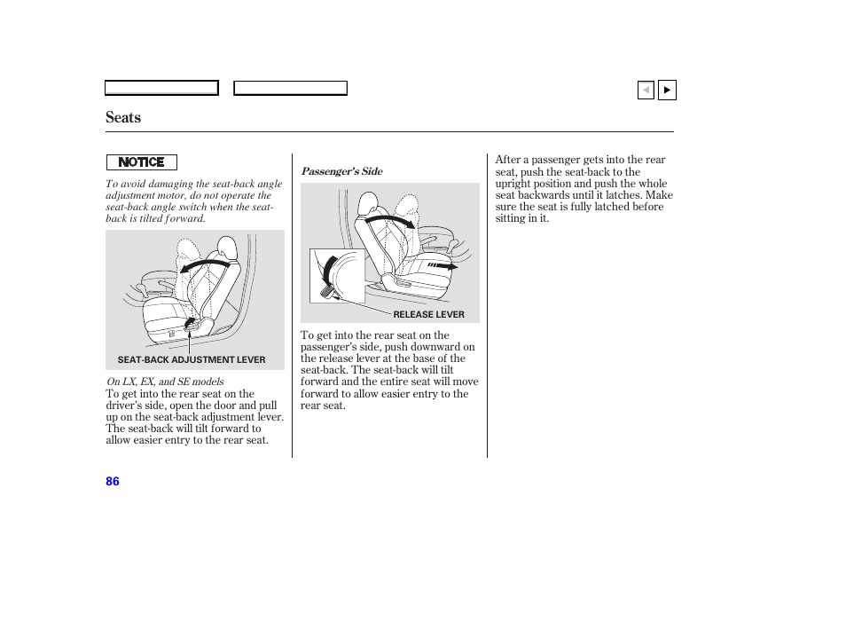 Seats | HONDA 2007 Accord Coupe - Owner's Manual User Manual | Page 89 / 320