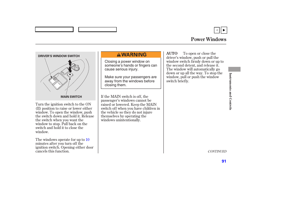 Power windows | HONDA 2007 Accord Coupe - Owner's Manual User Manual | Page 94 / 320