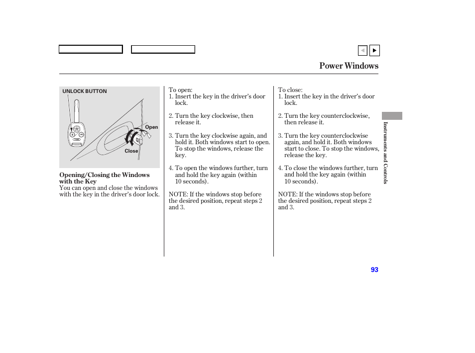 P.94, Power windows | HONDA 2007 Accord Coupe - Owner's Manual User Manual | Page 96 / 320