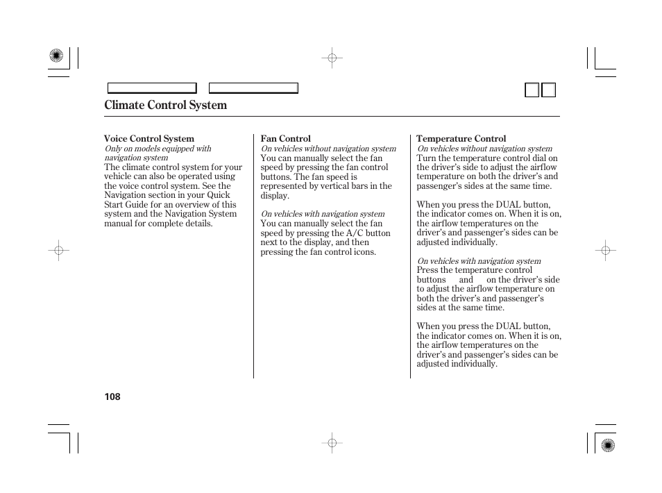 Dr0707o00108a, Climate control system | HONDA 2007 Accord Hybrid - Owner's Manual User Manual | Page 111 / 287