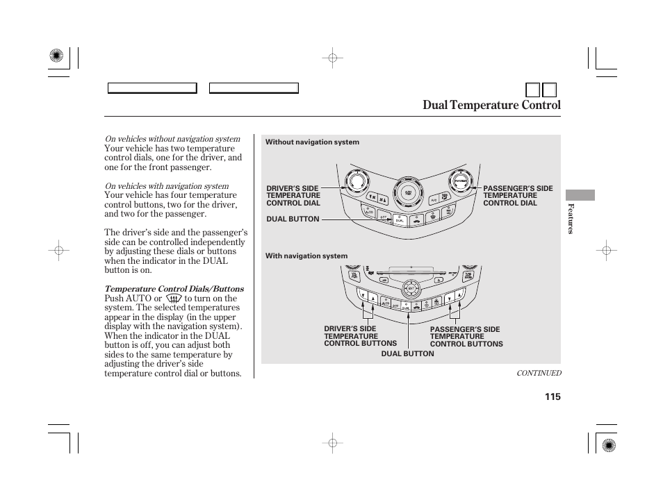 Dr0707o00115a, P.118), P.118 | Playing the am/fm radio, Dual temperature control | HONDA 2007 Accord Hybrid - Owner's Manual User Manual | Page 118 / 287