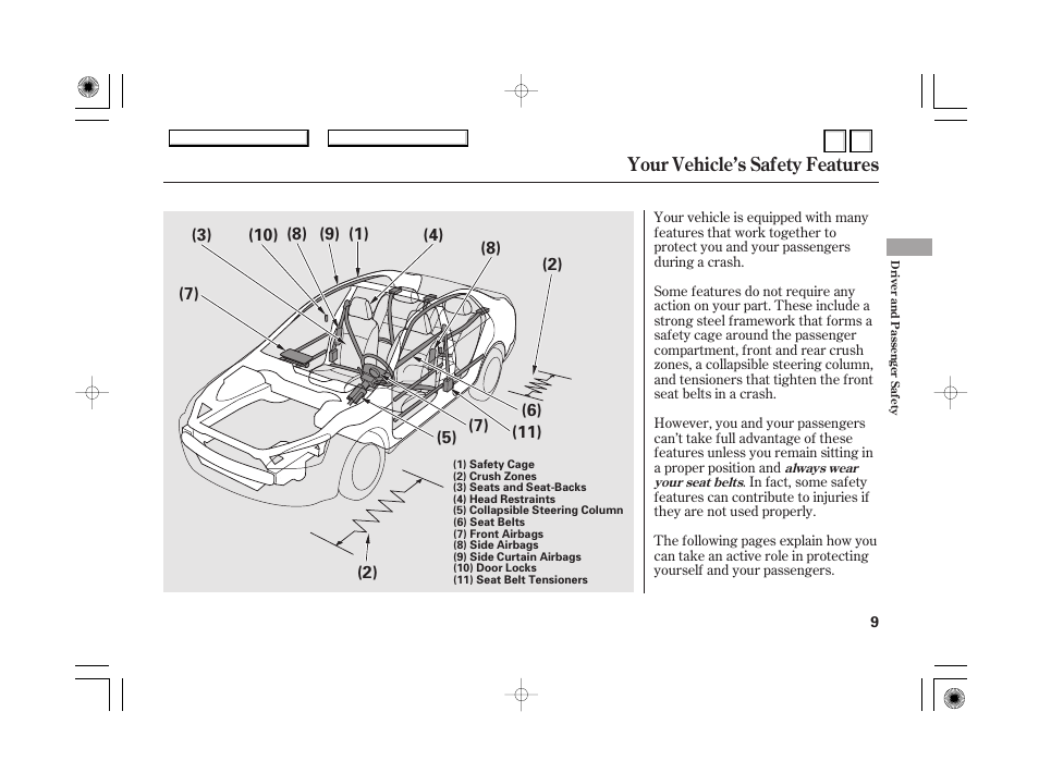 Your vehicle’s safety features | HONDA 2007 Accord Hybrid - Owner's Manual User Manual | Page 12 / 287