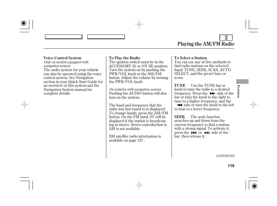 Adjusting the sound, Playing the am/fm radio | HONDA 2007 Accord Hybrid - Owner's Manual User Manual | Page 122 / 287