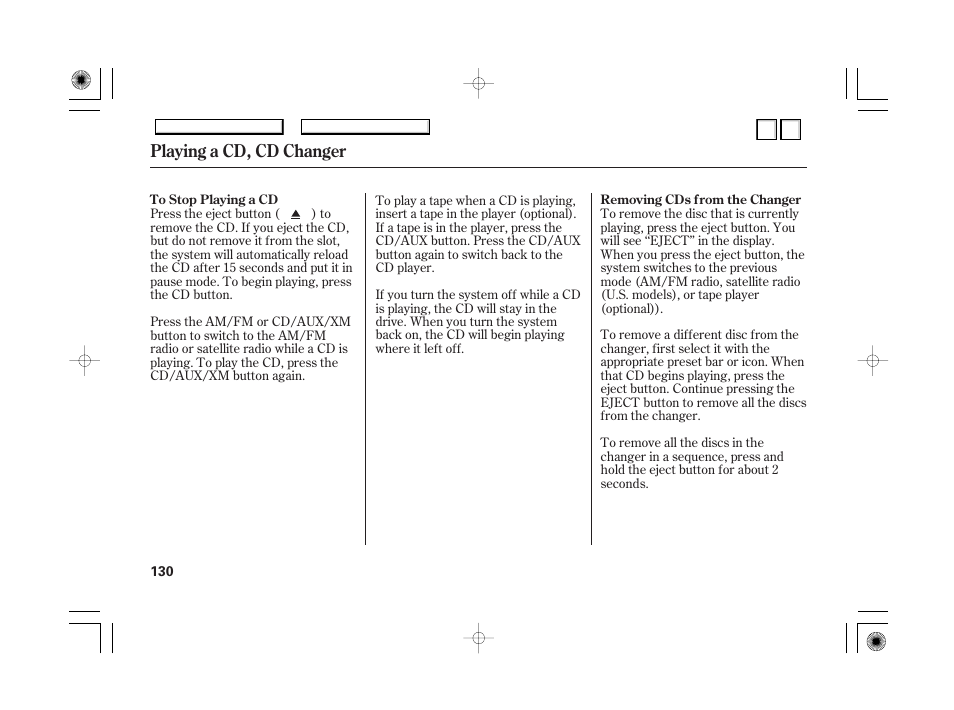 Playing a tape, Playing a cd, cd changer | HONDA 2007 Accord Hybrid - Owner's Manual User Manual | Page 133 / 287