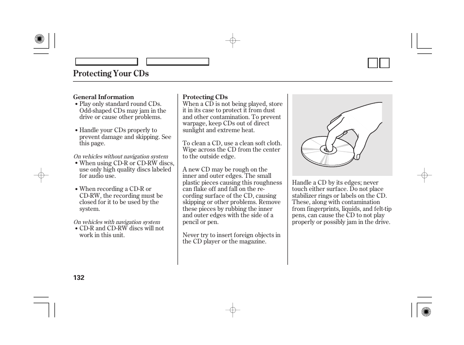 Tape search functions, Protecting your cds | HONDA 2007 Accord Hybrid - Owner's Manual User Manual | Page 135 / 287