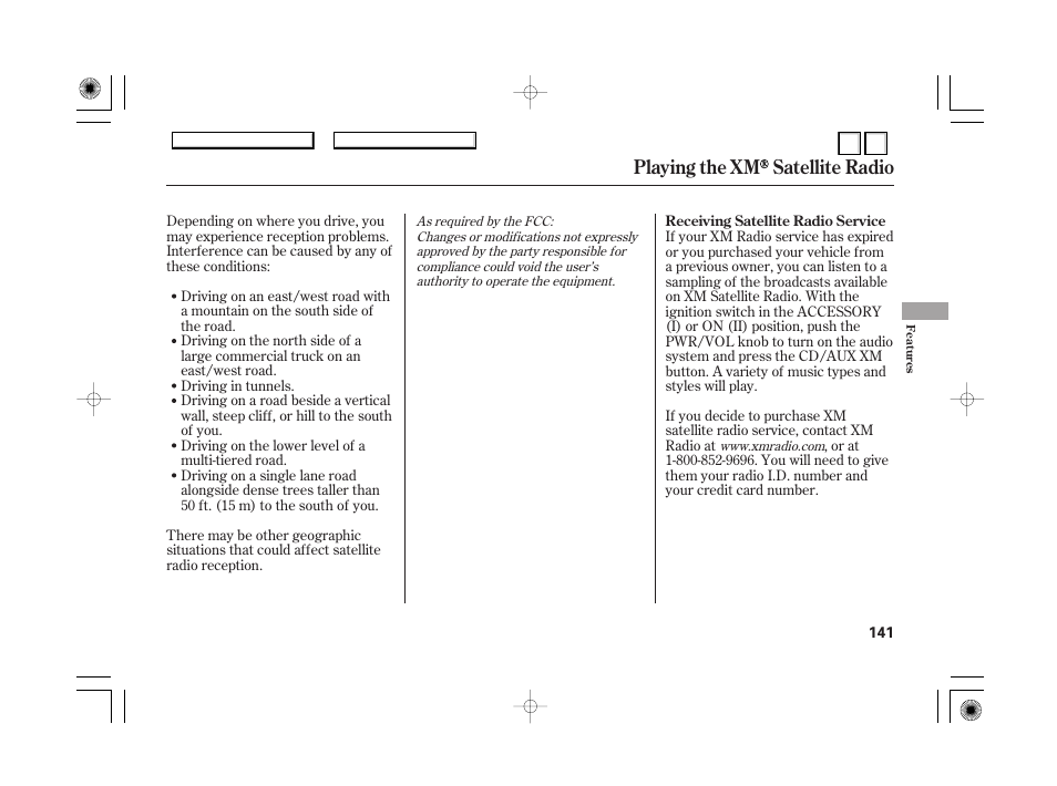 Radio theft protection, Playing the xm satellite radio | HONDA 2007 Accord Hybrid - Owner's Manual User Manual | Page 144 / 287