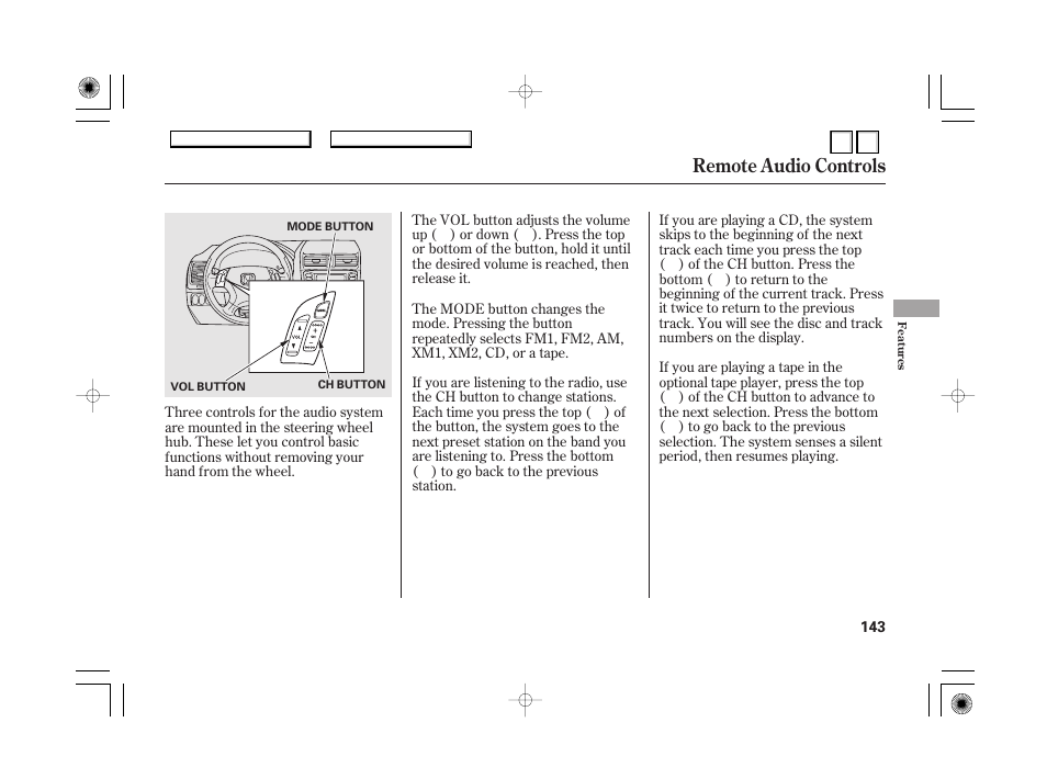 Dr0707o00143a, Security system, Remote audio controls | HONDA 2007 Accord Hybrid - Owner's Manual User Manual | Page 146 / 287