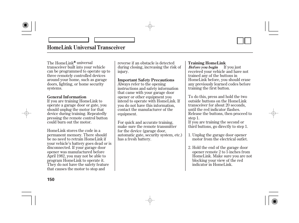 Dr0707o00150a, Homelink universal transceiver | HONDA 2007 Accord Hybrid - Owner's Manual User Manual | Page 153 / 287