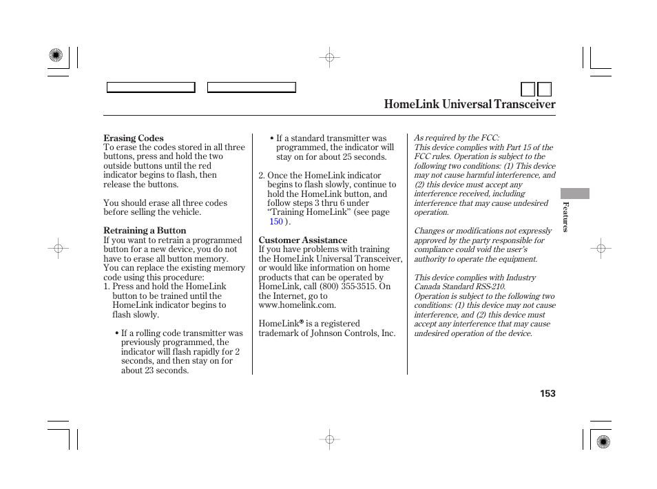 Homelink universal transceiver | HONDA 2007 Accord Hybrid - Owner's Manual User Manual | Page 156 / 287