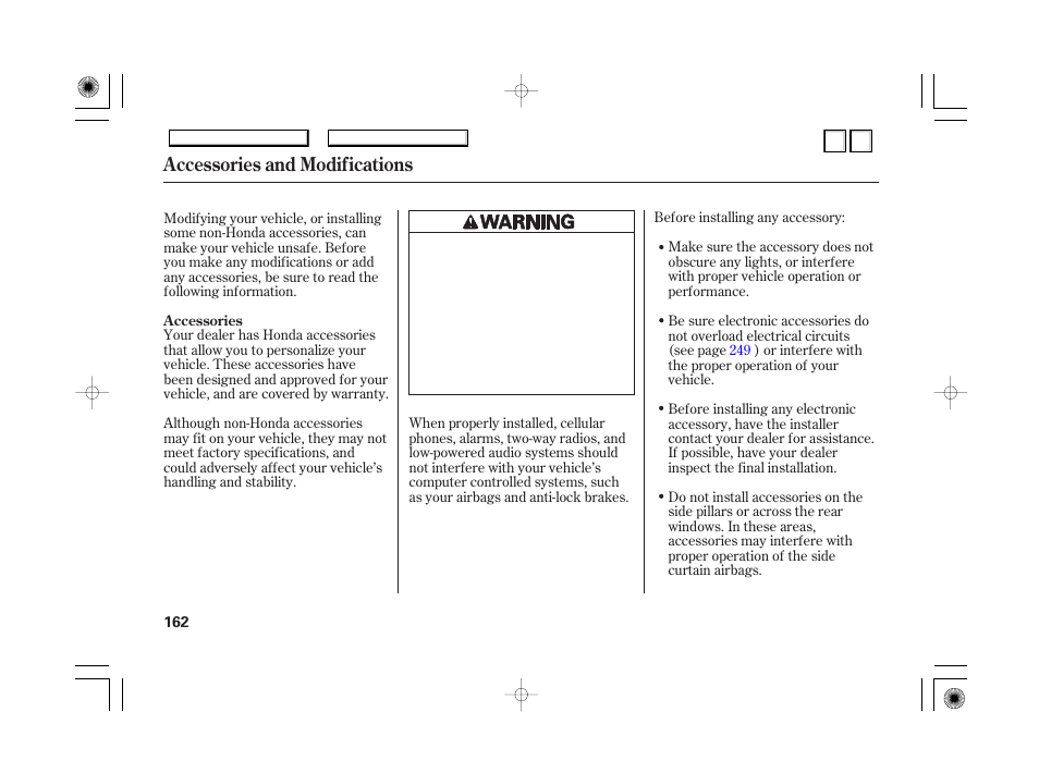 Dr0707o00162a, Load limits, Accessories and modifications | HONDA 2007 Accord Hybrid - Owner's Manual User Manual | Page 165 / 287