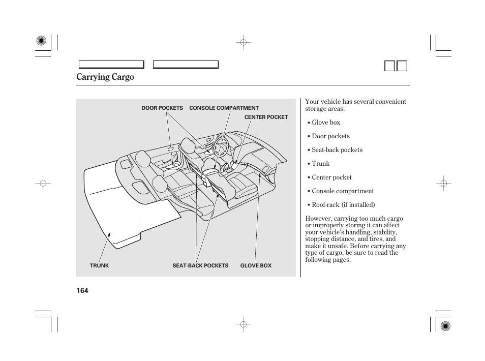 Ima battery air intake, Ima battery air vent, Carrying cargo | HONDA 2007 Accord Hybrid - Owner's Manual User Manual | Page 167 / 287