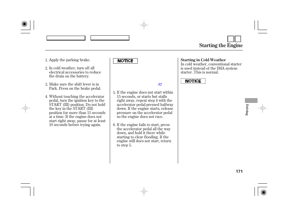 Engine speed limiter, Starting the engine | HONDA 2007 Accord Hybrid - Owner's Manual User Manual | Page 174 / 287