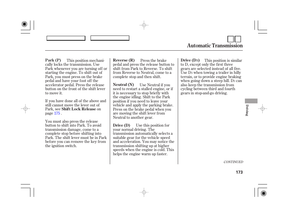 Automatic transmission | HONDA 2007 Accord Hybrid - Owner's Manual User Manual | Page 176 / 287