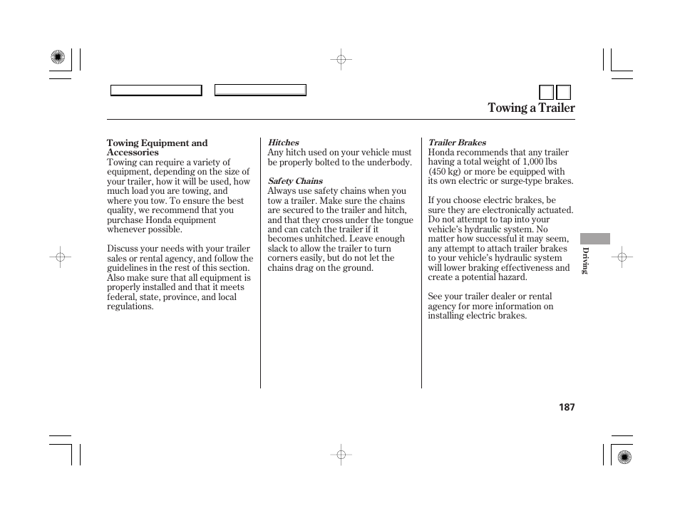 Dr0707o00187a, Towing a trailer | HONDA 2007 Accord Hybrid - Owner's Manual User Manual | Page 190 / 287