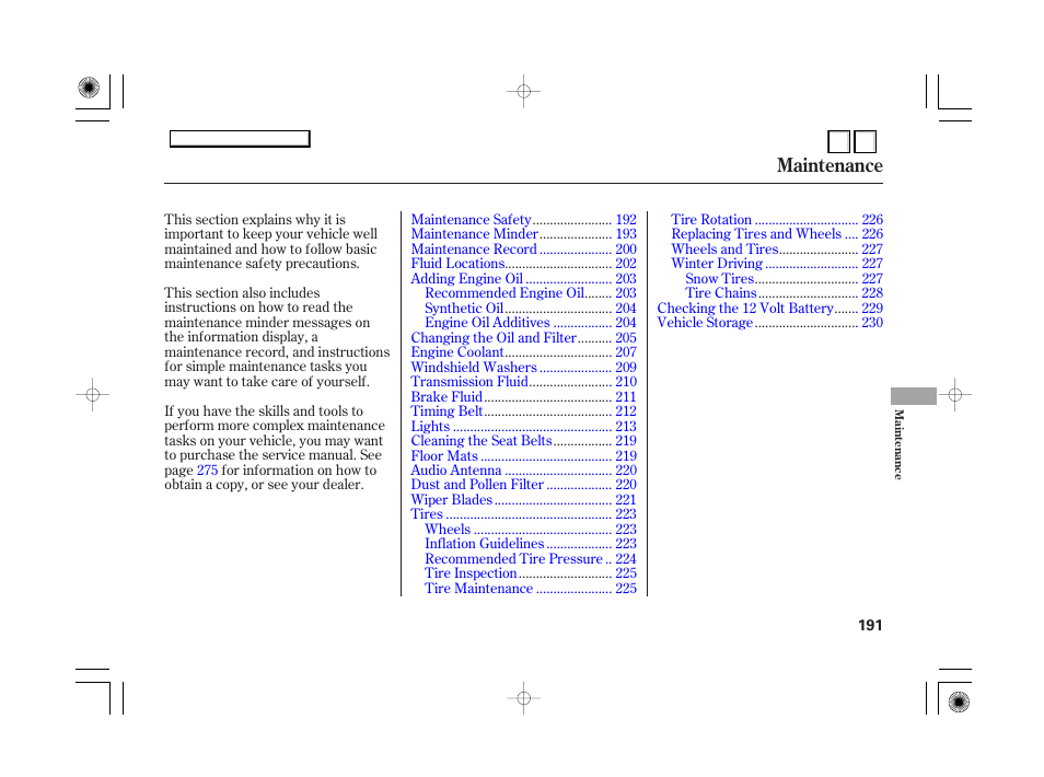 Dr070706indxa, Maintenance | HONDA 2007 Accord Hybrid - Owner's Manual User Manual | Page 194 / 287