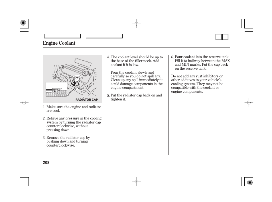 Brake fluid, Engine coolant | HONDA 2007 Accord Hybrid - Owner's Manual User Manual | Page 211 / 287