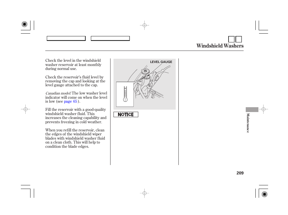 Dr0707o00209a, Timing belt, Windshield washers | HONDA 2007 Accord Hybrid - Owner's Manual User Manual | Page 212 / 287