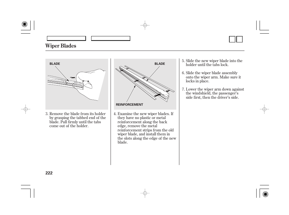 Tire inspection, Tire maintenance, Wiper blades | HONDA 2007 Accord Hybrid - Owner's Manual User Manual | Page 225 / 287