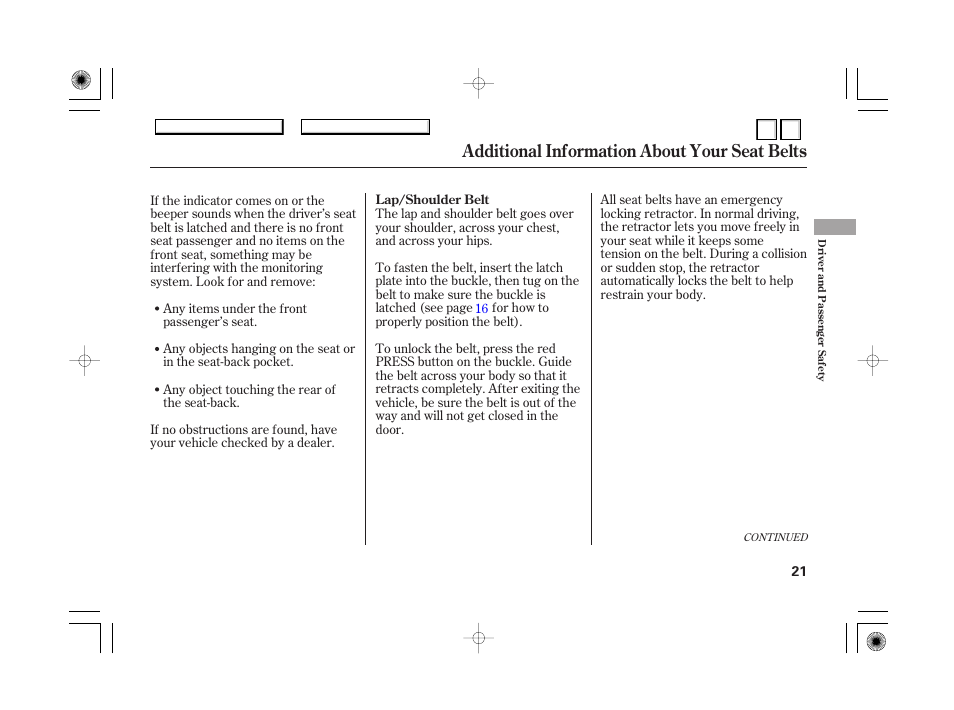 Additional information about your, Airbags, Airbag system components | Additional information about your seat belts | HONDA 2007 Accord Hybrid - Owner's Manual User Manual | Page 24 / 287