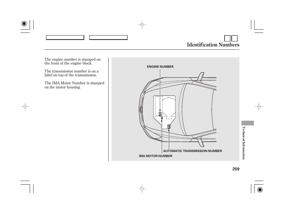 Dot tire quality grading, U. s. vehicles) . 262, Uniform tire quality | Grading . 262, Treadwear . 262, Traction . 262, Identification numbers | HONDA 2007 Accord Hybrid - Owner's Manual User Manual | Page 262 / 287