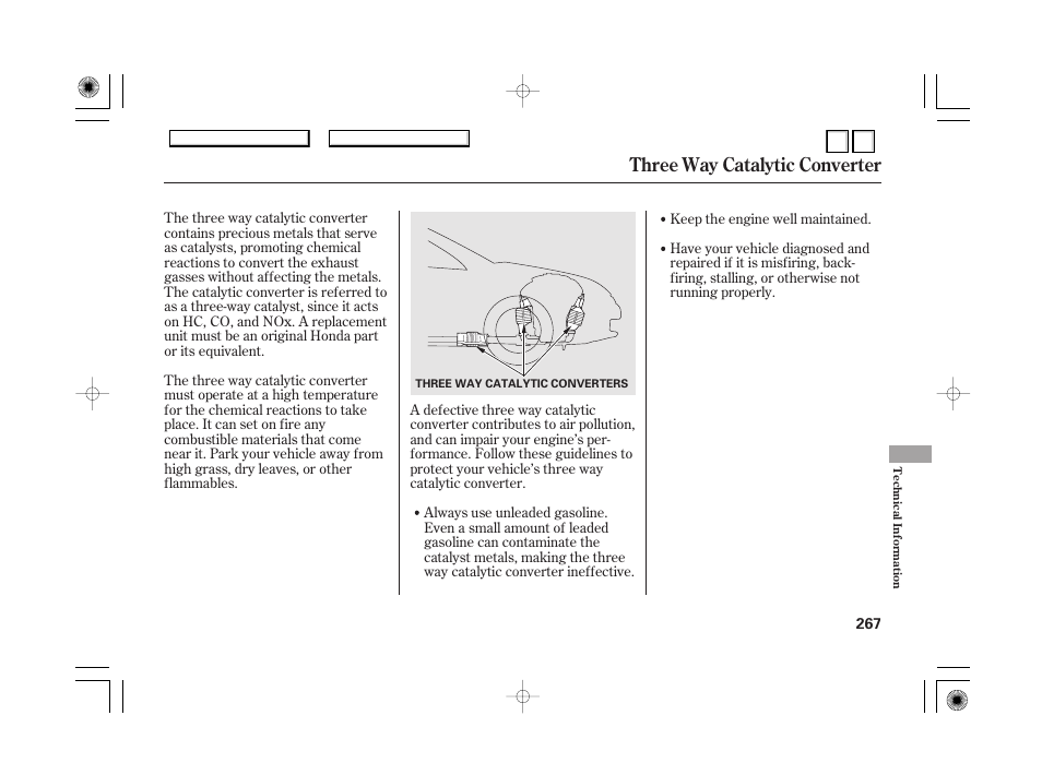 Three way catalytic converter | HONDA 2007 Accord Hybrid - Owner's Manual User Manual | Page 270 / 287