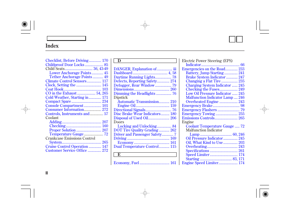 Index | HONDA 2007 Accord Hybrid - Owner's Manual User Manual | Page 281 / 287