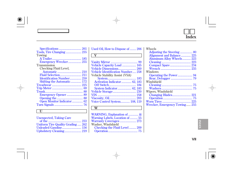 Index | HONDA 2007 Accord Hybrid - Owner's Manual User Manual | Page 286 / 287