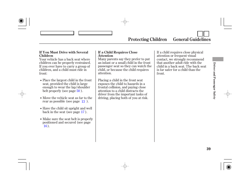 Dr0707o00039a, Protecting small children, Protecting children general guidelines | HONDA 2007 Accord Hybrid - Owner's Manual User Manual | Page 42 / 287