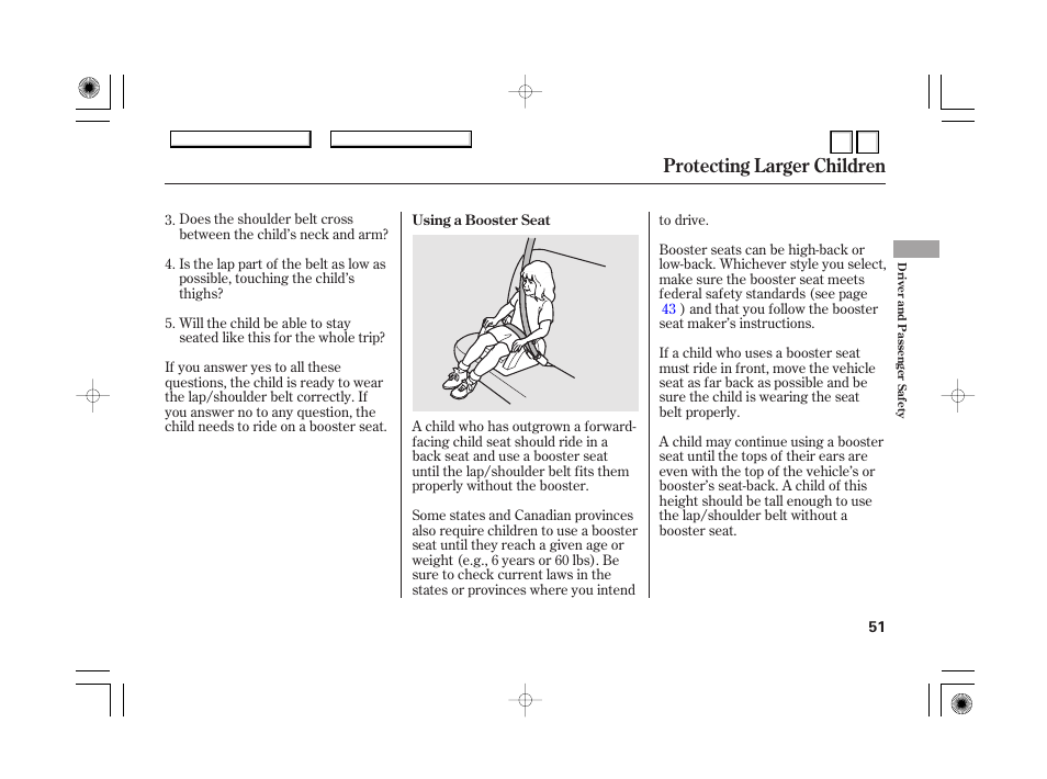 Carbon monoxide hazard, Protecting larger children | HONDA 2007 Accord Hybrid - Owner's Manual User Manual | Page 54 / 287