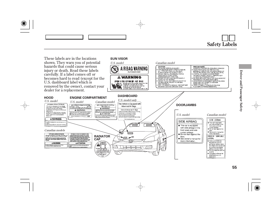 Dr0707o00055a, Safety labels | HONDA 2007 Accord Hybrid - Owner's Manual User Manual | Page 58 / 287