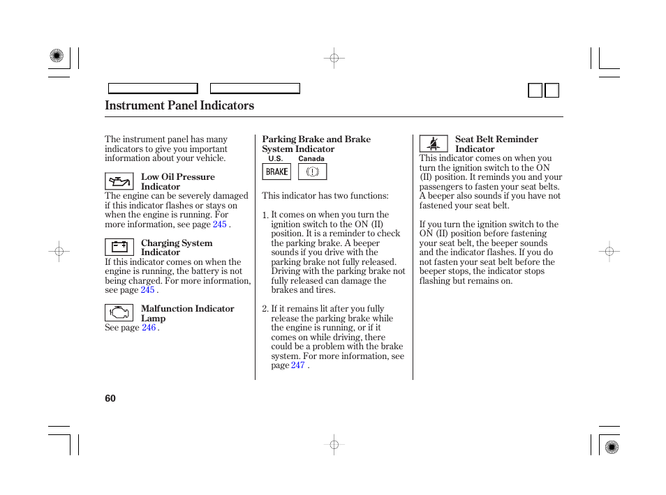 Dr0707o00060a, P.63, Instrument panel indicators | HONDA 2007 Accord Hybrid - Owner's Manual User Manual | Page 63 / 287