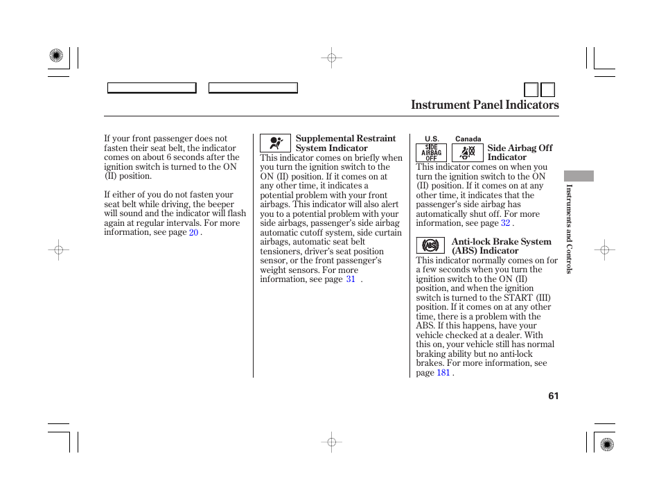 P.64, Instrument panel indicators | HONDA 2007 Accord Hybrid - Owner's Manual User Manual | Page 64 / 287