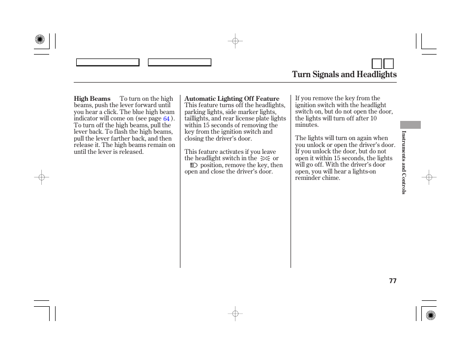 P.80, Steering wheel adjustment, Turn signals and headlights | HONDA 2007 Accord Hybrid - Owner's Manual User Manual | Page 80 / 287