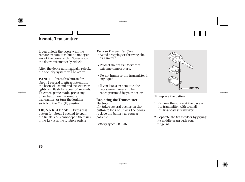 Emergency trunk opener, Armrest, Remote transmitter | HONDA 2007 Accord Hybrid - Owner's Manual User Manual | Page 89 / 287