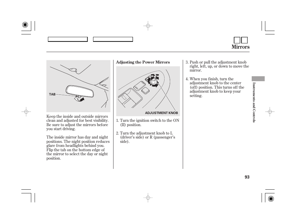 Dr0707o00093a, Mirrors | HONDA 2007 Accord Hybrid - Owner's Manual User Manual | Page 96 / 287