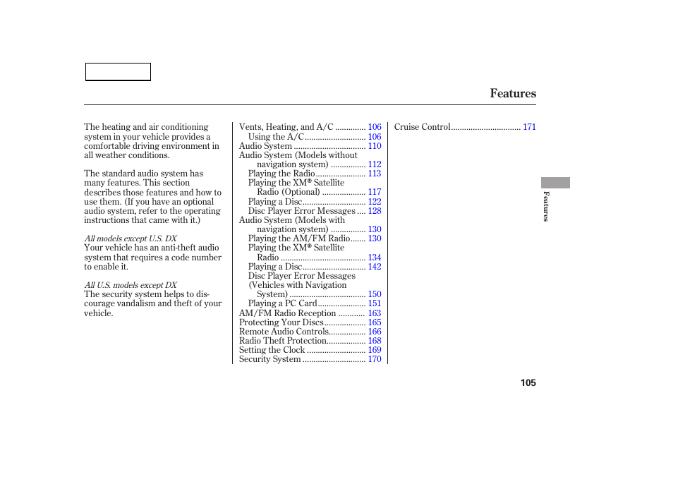 Features | HONDA 2007 Civic Sedan - Owner's Manual User Manual | Page 108 / 311