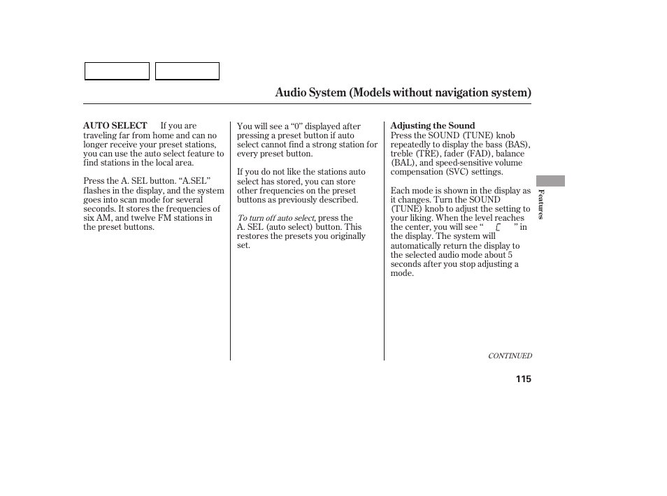 Audio system (models without navigation system) | HONDA 2007 Civic Sedan - Owner's Manual User Manual | Page 118 / 311