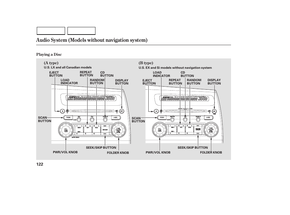 Audio system (models without navigation system) | HONDA 2007 Civic Sedan - Owner's Manual User Manual | Page 125 / 311