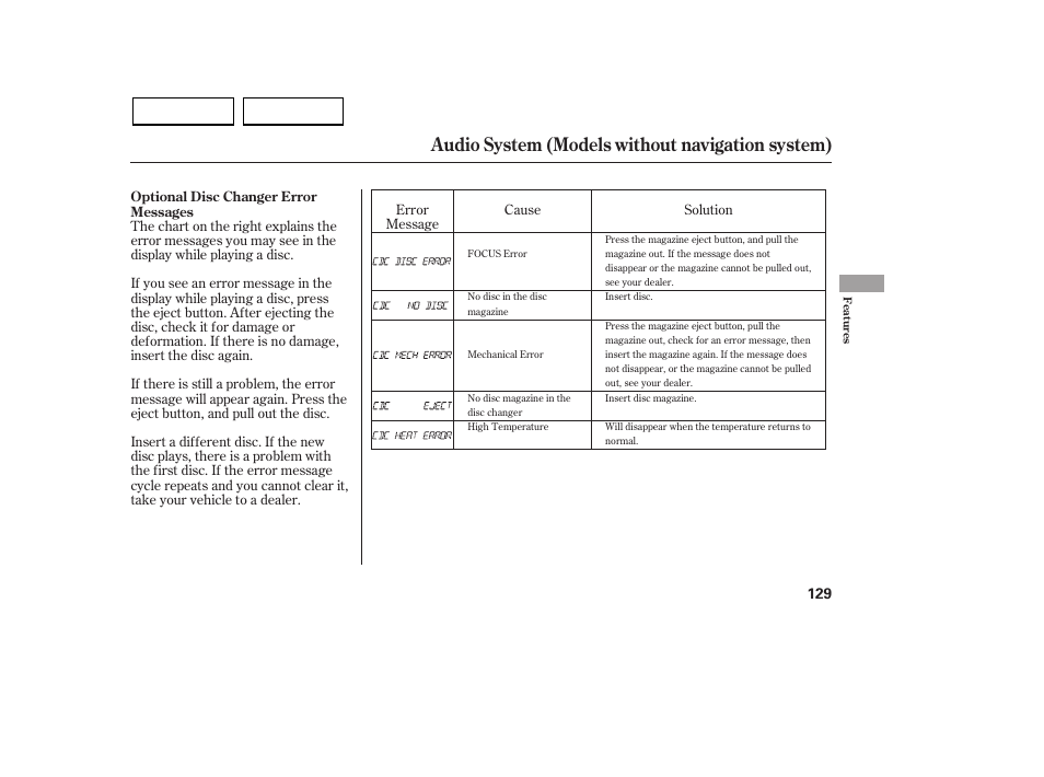 Audio system (models without navigation system) | HONDA 2007 Civic Sedan - Owner's Manual User Manual | Page 132 / 311