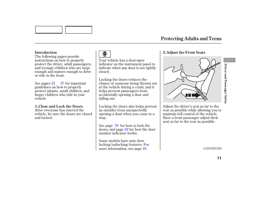 Protecting adults and teens | HONDA 2007 Civic Sedan - Owner's Manual User Manual | Page 14 / 311