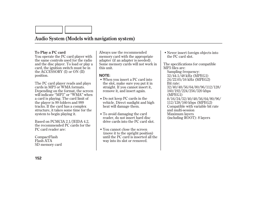 Audio system (models with navigation system) | HONDA 2007 Civic Sedan - Owner's Manual User Manual | Page 155 / 311