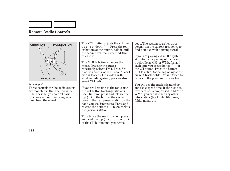 Remote audio controls | HONDA 2007 Civic Sedan - Owner's Manual User Manual | Page 169 / 311