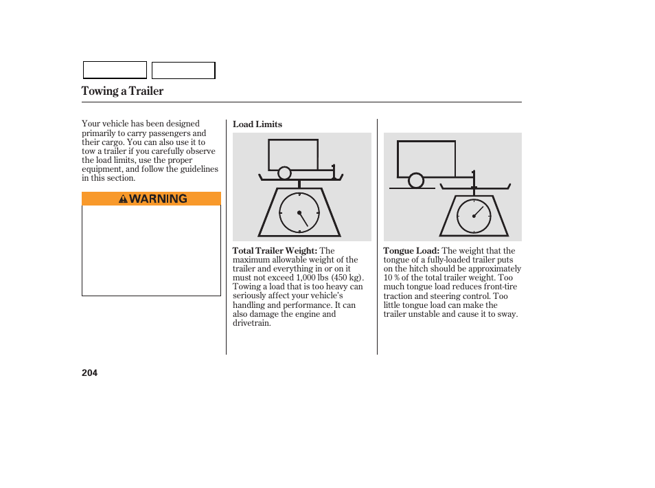 Towing a trailer | HONDA 2007 Civic Sedan - Owner's Manual User Manual | Page 207 / 311