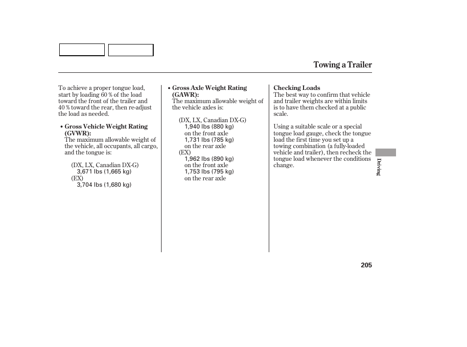 Towing a trailer | HONDA 2007 Civic Sedan - Owner's Manual User Manual | Page 208 / 311