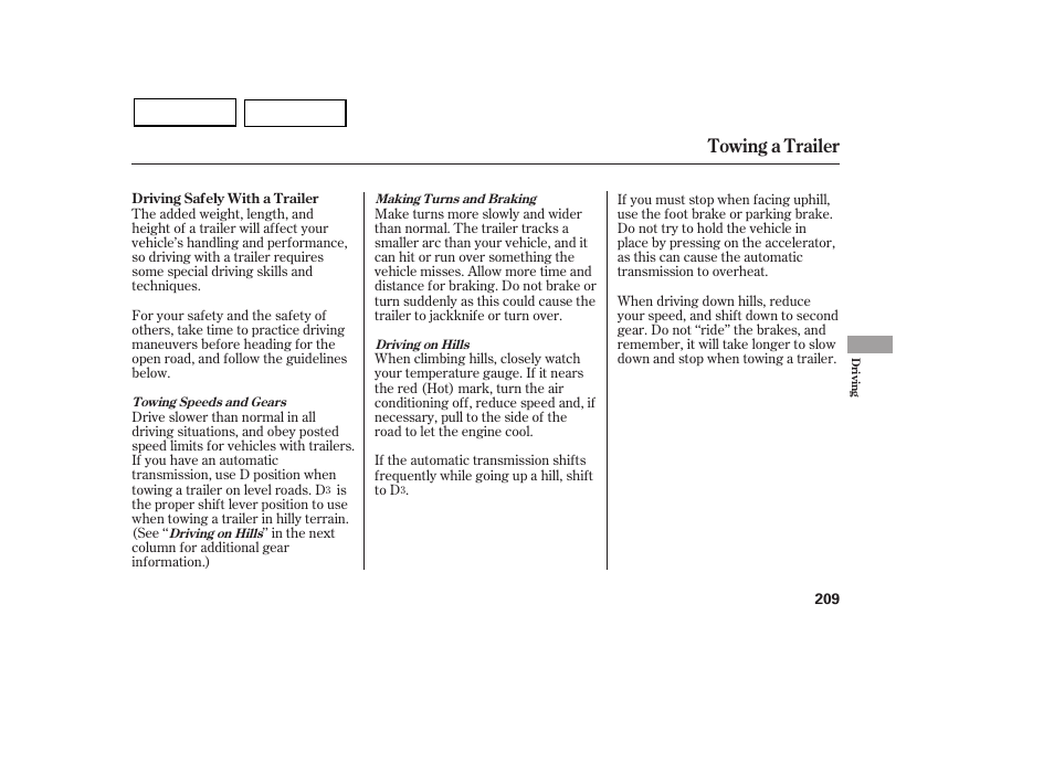 Towing a trailer | HONDA 2007 Civic Sedan - Owner's Manual User Manual | Page 212 / 311