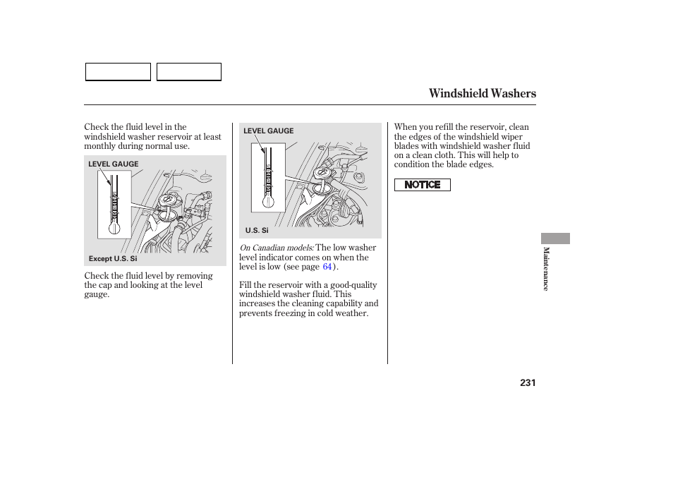 Windshield washers | HONDA 2007 Civic Sedan - Owner's Manual User Manual | Page 234 / 311
