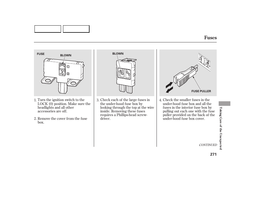 Fuses | HONDA 2007 Civic Sedan - Owner's Manual User Manual | Page 274 / 311