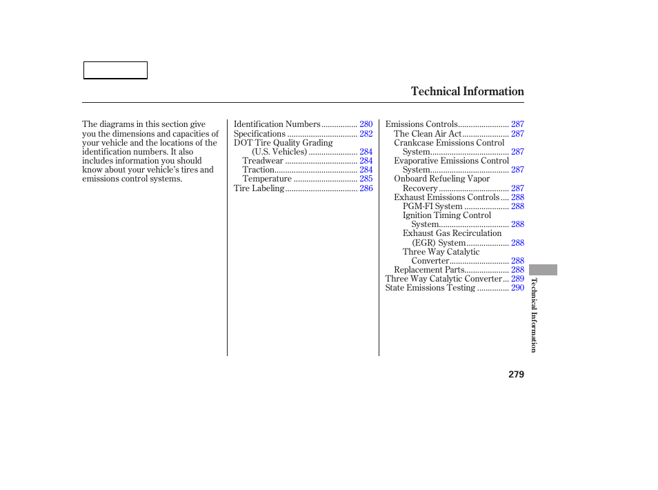 Technical information | HONDA 2007 Civic Sedan - Owner's Manual User Manual | Page 282 / 311