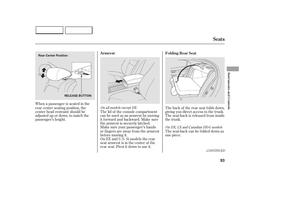 Seats | HONDA 2007 Civic Sedan - Owner's Manual User Manual | Page 96 / 311