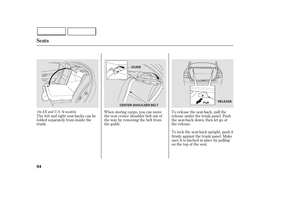 Seats | HONDA 2007 Civic Sedan - Owner's Manual User Manual | Page 97 / 311